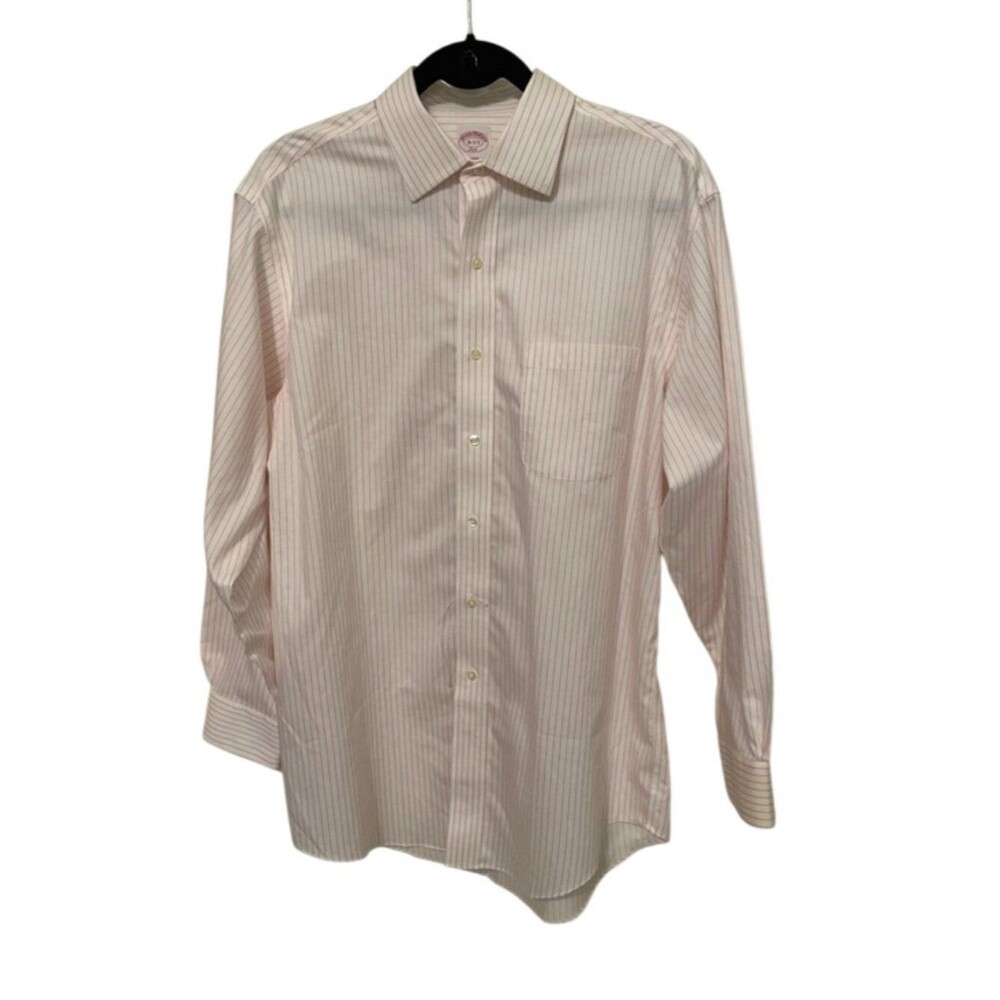 Brooks Brothers 346 Mens 16 32/33 White Pink Striped Non Iron Dress Shirt NWOT